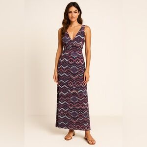 Handbook Petite Maxi Dress P Geometric Print Sleeveless Deep V Back Boho‎ Chic